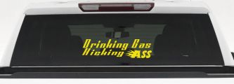 Drinking Gas Kicking Ass Racing Funny Car or Truck Window Decal Sticker (Yellow)