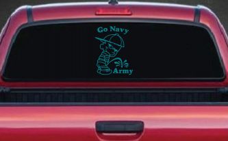 Go Navy Pee On Army College Car or Truck Window Decal Sticker (Turquoise Blue)