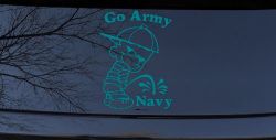 Go Army Pee On Navy College Car or Truck Window Decal Sticker (Turquoise Blue)