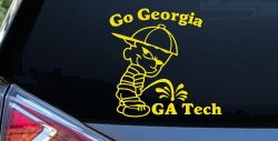 Go Georgia Pee On Ga Tech Car or Truck Window Decal Sticker (Yellow)