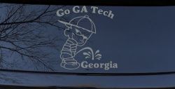 Go GA Tech Pee On Georgia Car or Truck Window Decal Sticker (Telegrey)