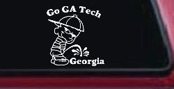 Go GA Tech Pee On Georgia Car or Truck Window Decal Sticker