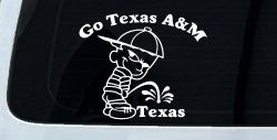 Go Texas A&M Pee On Texas Car or Truck Window Decal Sticker