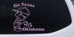 Go Texas Pee Oklahoma Decal Funny Car Truck Window Sticker (Lilac)