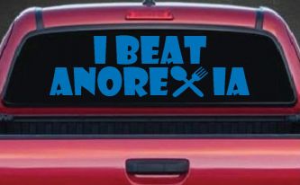 I Beat Anorexia Funny Car or Truck Window Decal Sticker (Sky Blue)