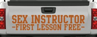 Sex Instructor Funny Car Decal - Free Lesson Truck Window Sticker (Nut Brown)
