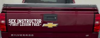 Sex Instructor Funny Car Decal - Free Lesson Truck Window Sticker (White)