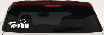 Pimp Ride with Hat Car or Truck Window Decal Sticker (White)