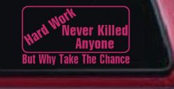Hard Work Funny Car or Truck Window Decal Sticker (Hot Pink)