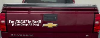 Great In Bed I Can Sleep All Day Car Truck Window Vinyl Decal Sticker (White)