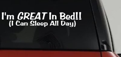 Great In Bed I Can Sleep All Day Car Truck Window Vinyl Decal Sticker