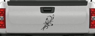 Butterfly with Flower and Swirl Vines Butterflies Car or Truck Window Decal Sticker (Black)