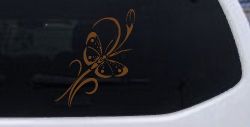 Butterfly with Flower and Swirl Vines Butterflies Car or Truck Window Decal Sticker (Copper)