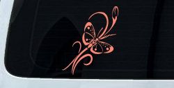 Butterfly with Flower and Swirl Vines Butterflies Car or Truck Window Decal Sticker (Coral)