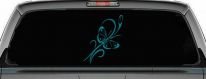 Butterfly with Flower and Swirl Vines Butterflies Car or Truck Window Decal Sticker (Turquoise Blue)