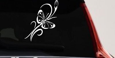 Butterfly with Flower and Swirl Vines Butterflies Car or Truck Window Vinyl Decal Sticker