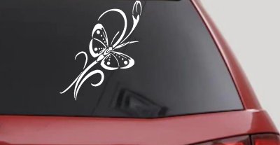 Butterfly with Flower and Swirl Vines Butterflies Car or Truck Window Vinyl Decal Sticker