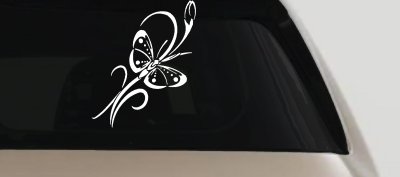 Butterfly with Flower and Swirl Vines Butterflies Car or Truck Window Vinyl Decal Sticker