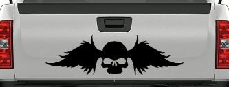 Skull with Wings Biker Car or Truck Window Decal Sticker (Black)