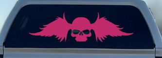 Skull with Wings Biker Car or Truck Window Decal Sticker (Hot Pink)