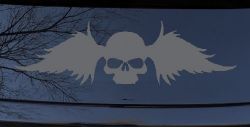 Skull with Wings Biker Car or Truck Window Decal Sticker (Silver)