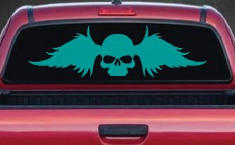 Skull with Wings Biker Car or Truck Window Decal Sticker (Turquoise)