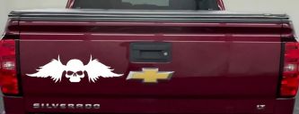 Skull with Wings Biker Car or Truck Window Decal Sticker (White)