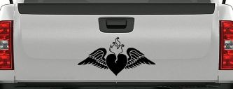 Heart With Wings Car or Truck Window Decal Sticker (Black)