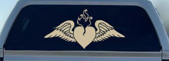 Heart With Wings Car or Truck Window Decal Sticker (Desert Sand)