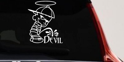 Pee On Devil Christian Car Sticker Vinyl Decal Anti Devil Window