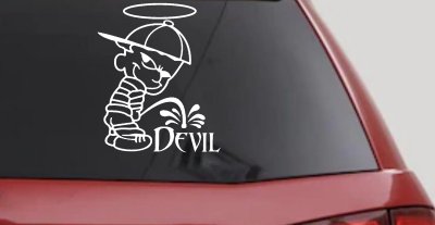 Pee On Devil Christian Car Sticker Vinyl Decal Anti Devil Window