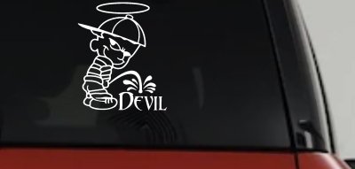 Pee On Devil Christian Car Sticker Vinyl Decal Anti Devil Window