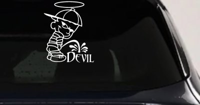 Pee On Devil Christian Car Sticker Vinyl Decal Anti Devil Window