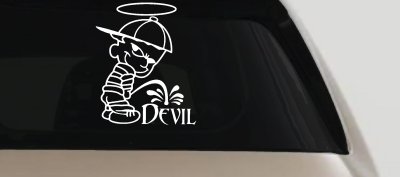 Pee On Devil Christian Car Sticker Vinyl Decal Anti Devil Window