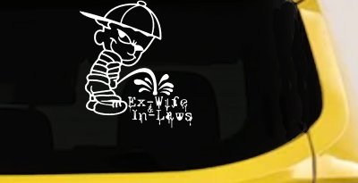 Pee On Ex-Wife In-Laws Car Truck Window Vinyl Decal Sticker Funny (White)