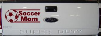 Soccer Mom Sports Car or Truck Window Decal Sticker (Purple Red)