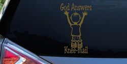 God Answers Knee Mail Prayers Boy Christian Car or Truck Window Decal Sticker (Gold)