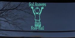 God Answers Knee Mail Prayers Boy Christian Car or Truck Window Decal Sticker (Mint)