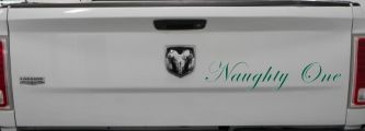 Naughty One Car or Truck Window Decal Sticker (Dark Green)