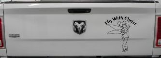 Tinkerbell Fly With Christ Christian Car Truck Window Decal Sticker (Black)
