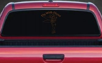 Tinkerbell Tinker Bell Fly With Christ Christian Car or Truck Window Decal Sticker (Copper)