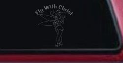 Tinkerbell Tinker Bell Fly With Christ Christian Car or Truck Window Decal Sticker (Silver)