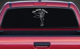 Tinkerbell Tinker Bell Fly With Christ Christian Car or Truck Window Decal Sticker