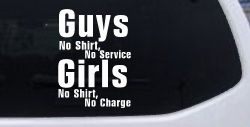 Girls No Shirt No Charge Funny Car or Truck Window Decal Sticker