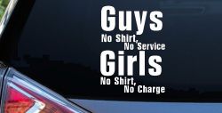 Girls No Shirt No Charge Funny Car or Truck Window Decal Sticker