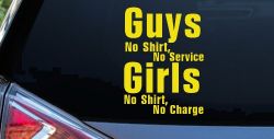 Girls No Shirt No Charge Funny Car or Truck Window Decal Sticker (Yellow)