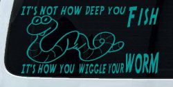 It's Not How Deep You Fish It's How You Wiggle Your Worm Funny Fishing Car or Truck Window Decal Sticker (Turquoise)