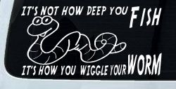 It's Not How Deep You Fish It's How You Wiggle Your Worm Funny Fishing Car or Truck Window Decal Sticker