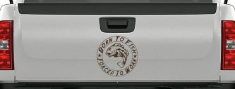 Born To Fish Forced To Work Fishing Car or Truck Window Decal Sticker (Brown)