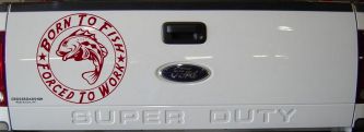Born To Fish Forced To Work Decal Truck Car Window Vinyl Sticker (Burgundy)